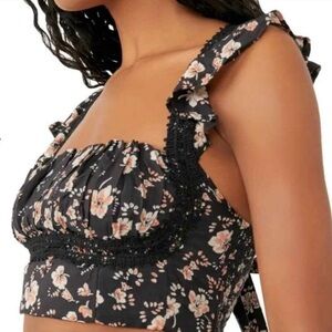 FREE PEOPLE Bijou Milkmaid Floral Lace Ruffle Crop Top Blouse